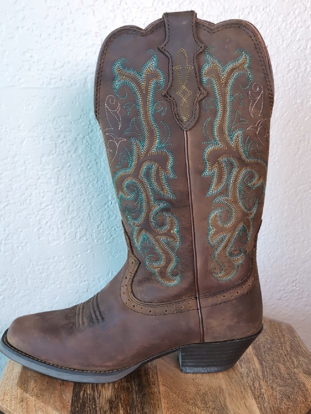 Justin Square Toe Stampede Leather Cowgirl Western Boots - Picture 5 of 13